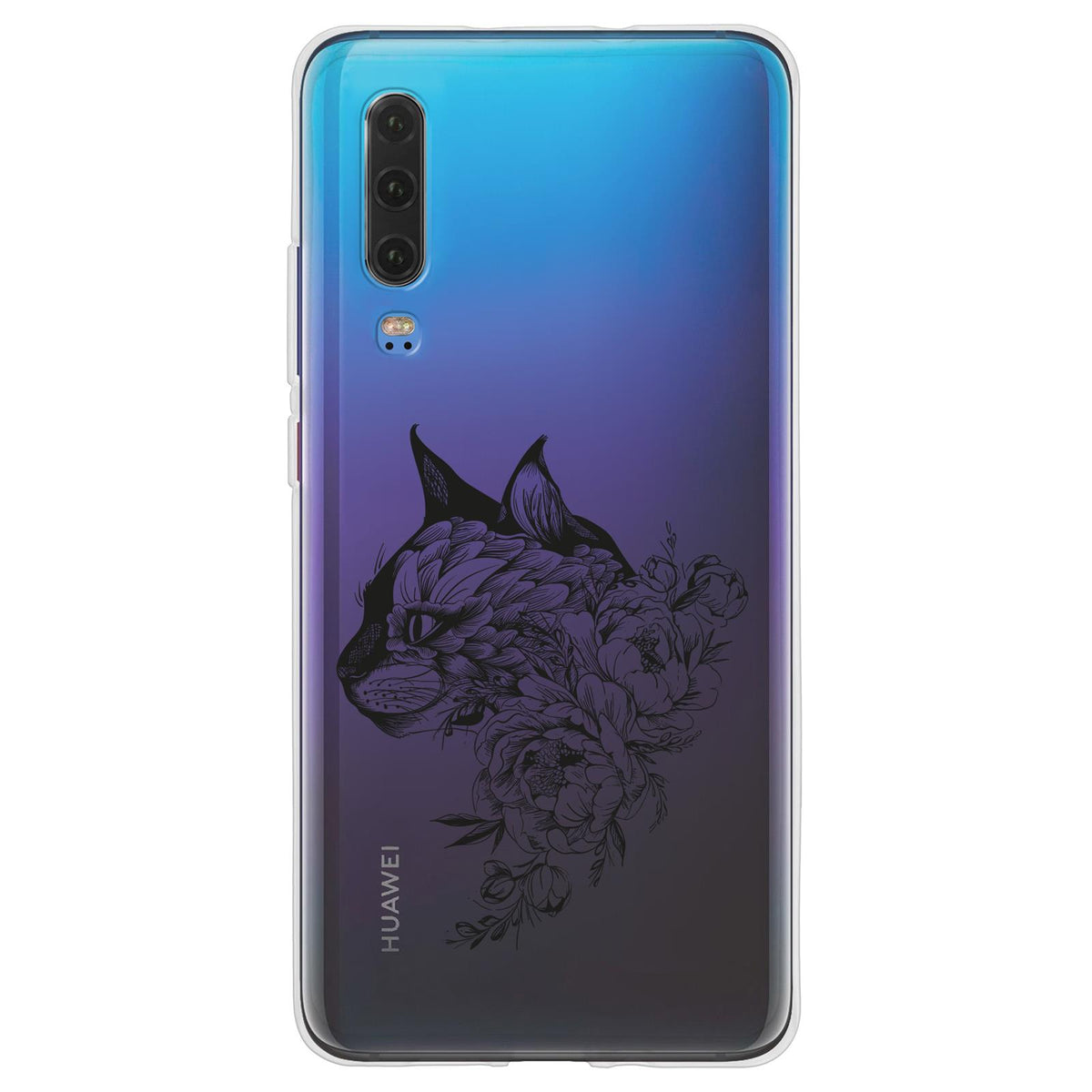 Case für Huawei P30 Silikon-Hülle Floral Katze M2-1 – Ansicht 2