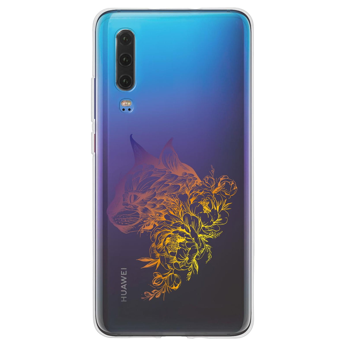 Case für Huawei P30 Silikon-Hülle Floral Katze M2-3 – Ansicht 2