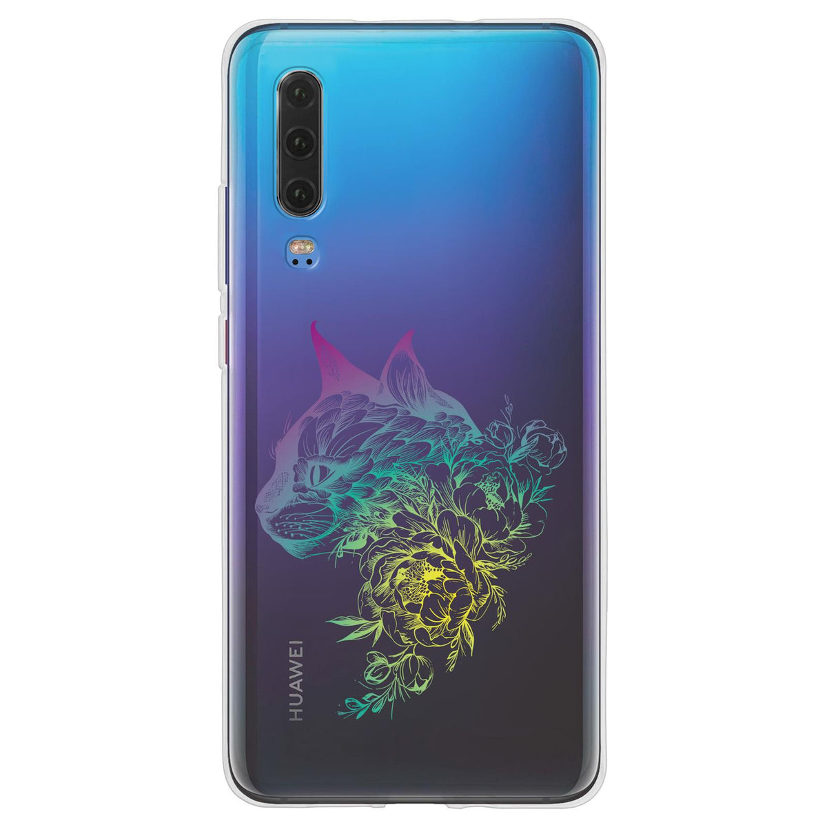 Case für Huawei P30 Silikon-Hülle Floral Katze M2-4 – Ansicht 2