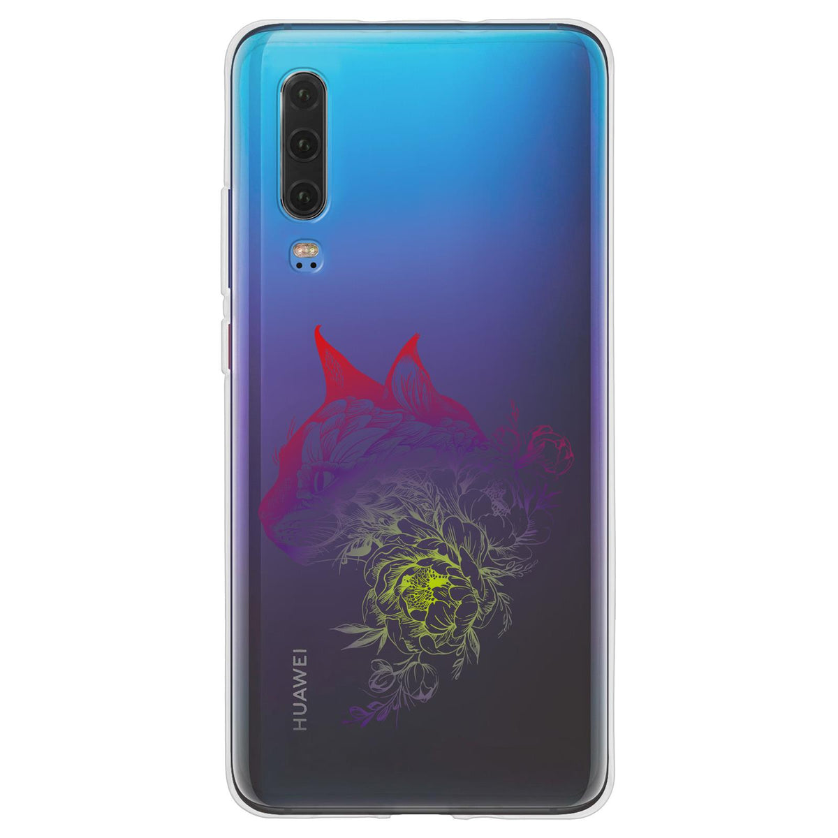 Case für Huawei P30 Silikon-Hülle Floral Katze M2-5 – Ansicht 2