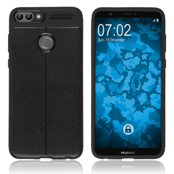 PhoneNatic Case kompatibel mit Huawei P Smart - schwarz Silikon Hülle Lederoptik Cover