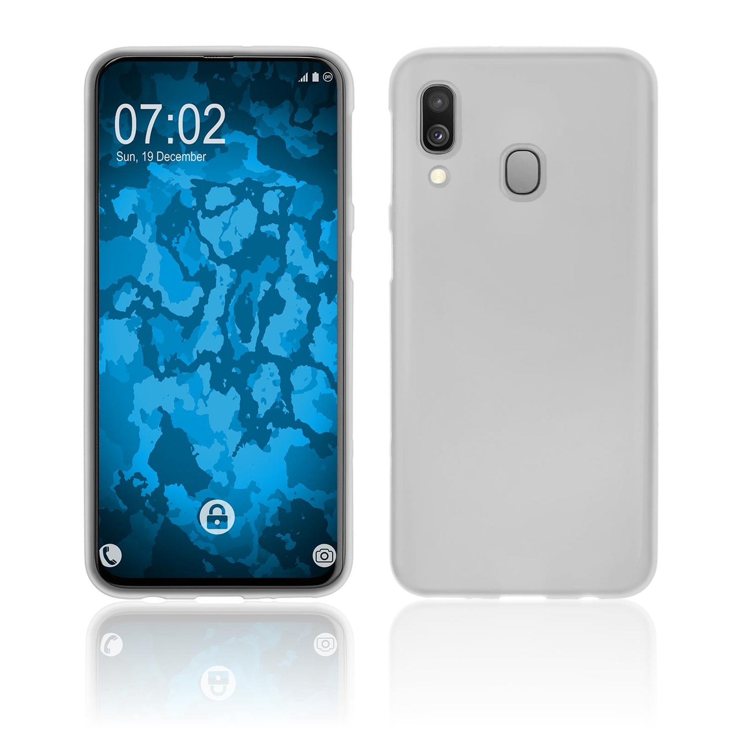 PhoneNatic Case kompatibel mit Samsung Galaxy A40 - transparent-weifl Silikon Hülle matt + 2 Schutzfolien
