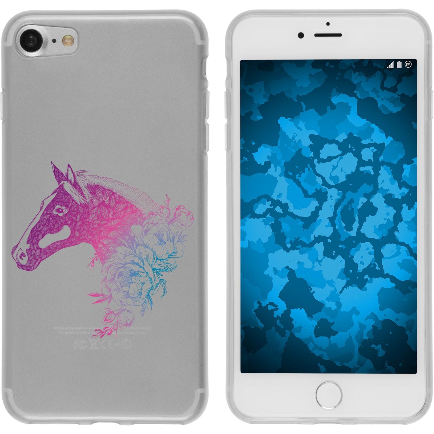 iPhone 7 / 8 / SE 2020 Silikon-Hülle Floral Pferd M5-6 Case