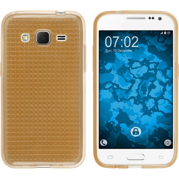 PhoneNatic Case kompatibel mit Samsung Galaxy Core Prime - gold Silikon Hülle Iced + 2 Schutzfolien