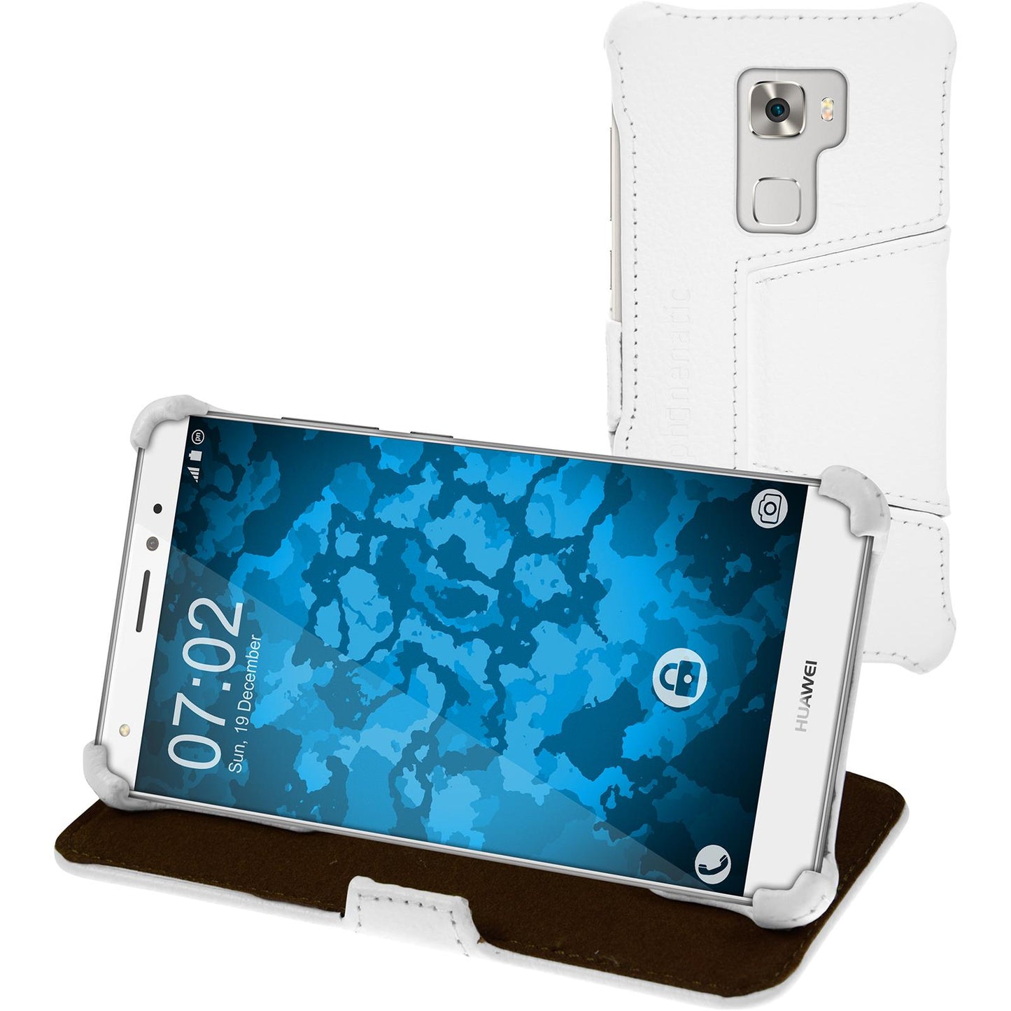 Echt-Lederhülle für Huawei Mate S Leder-Case weifl + Glasfoli