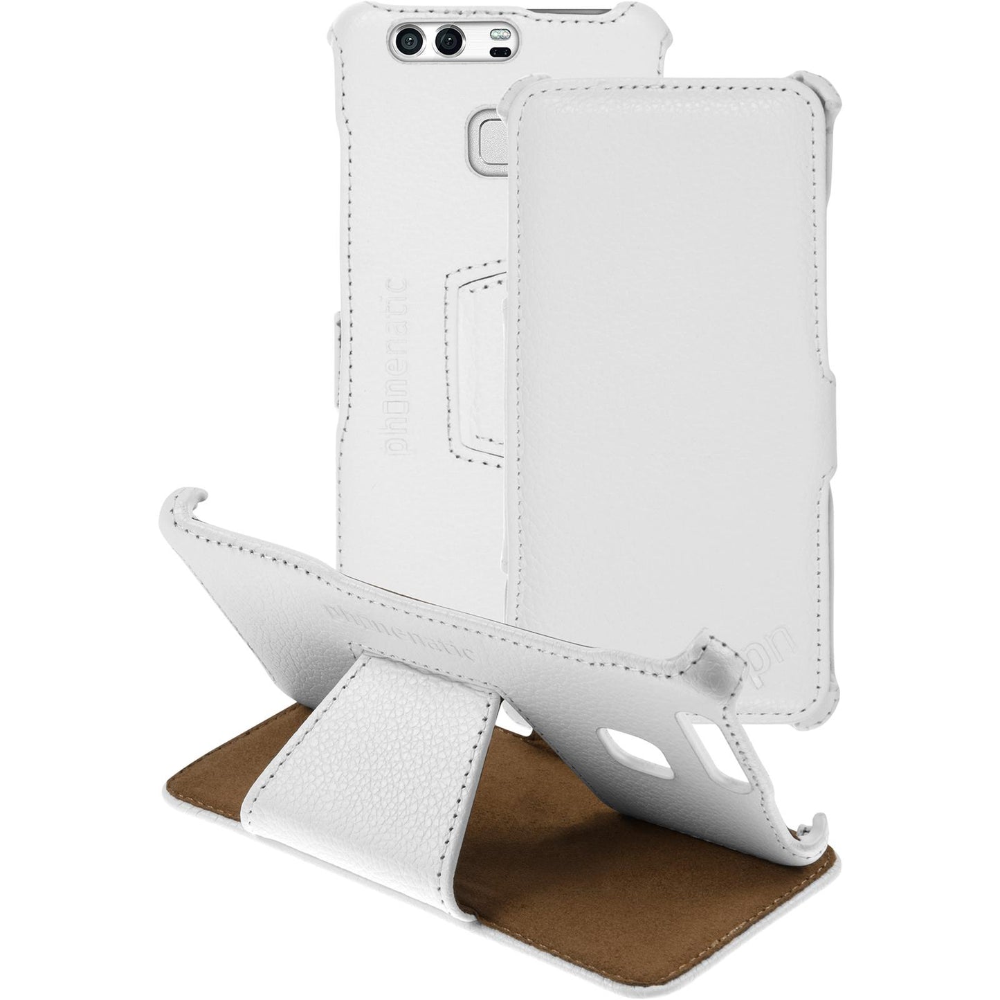Echt-Lederhülle für Huawei P9 Leder-Case weifl + Glasfolie