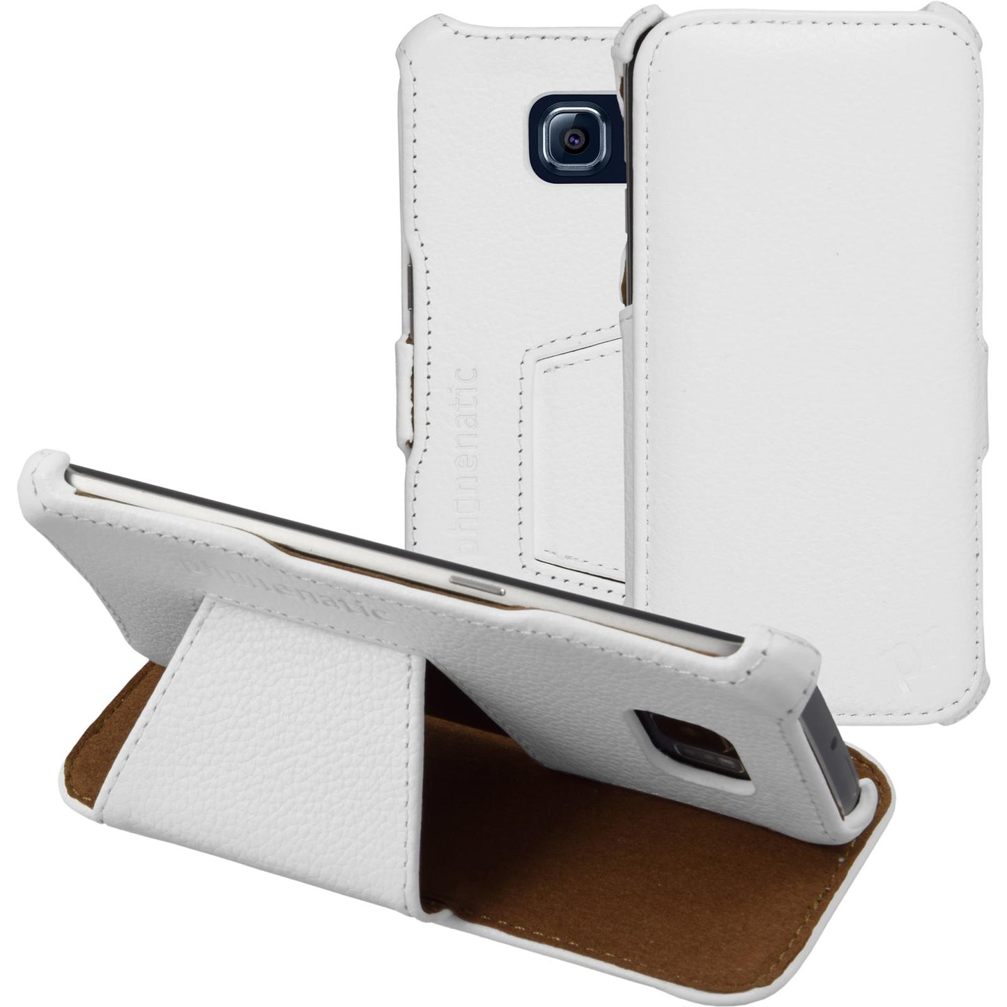 Echt-Lederhülle für Samsung Galaxy S6 Edge Leder-Case weifl +