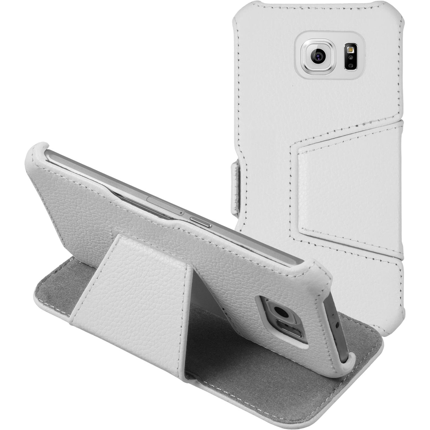 Echt-Lederhülle für Samsung Galaxy S6 Leder-Case weifl + Glas