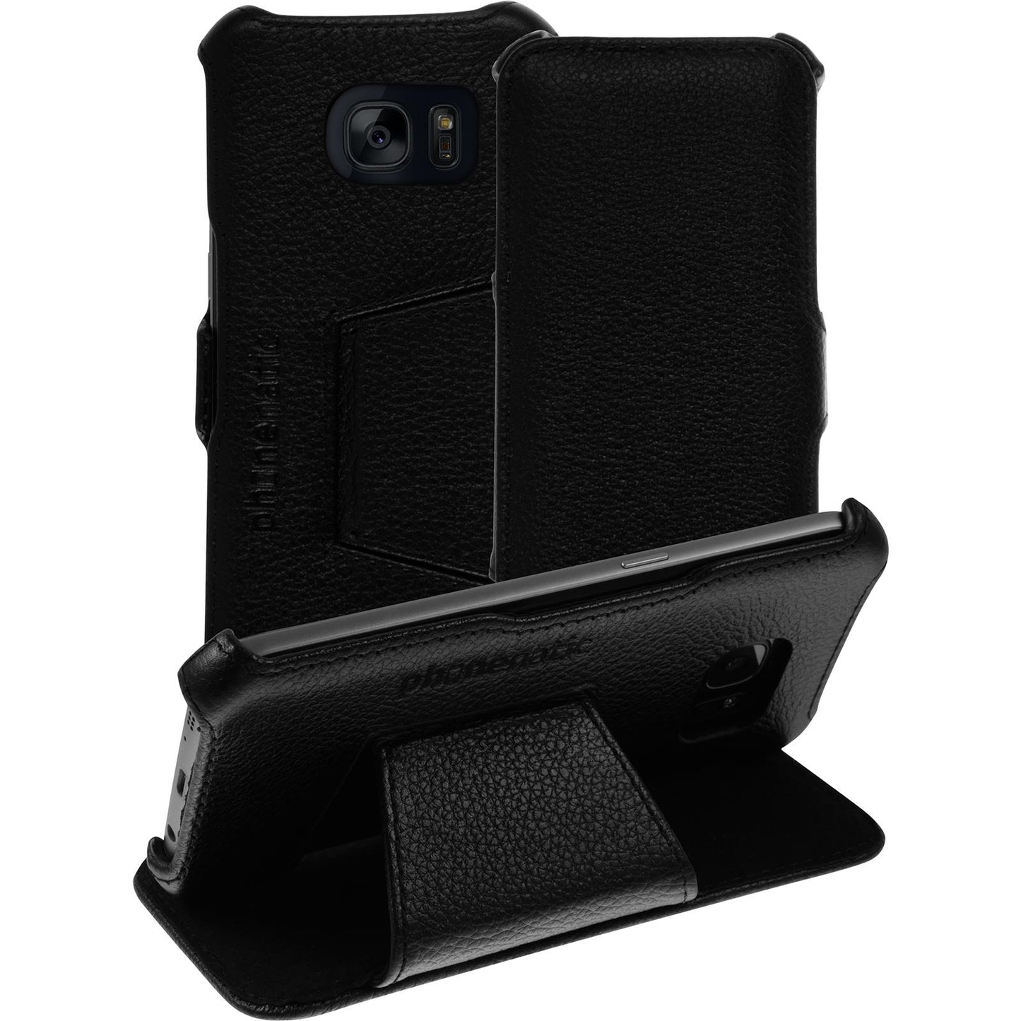 Echt-Lederhülle für Samsung Galaxy S7 Leder-Case schwarz + G