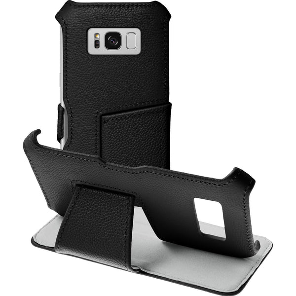 Echt-Lederhülle für Samsung Galaxy S8 Leder-Case schwarz + f