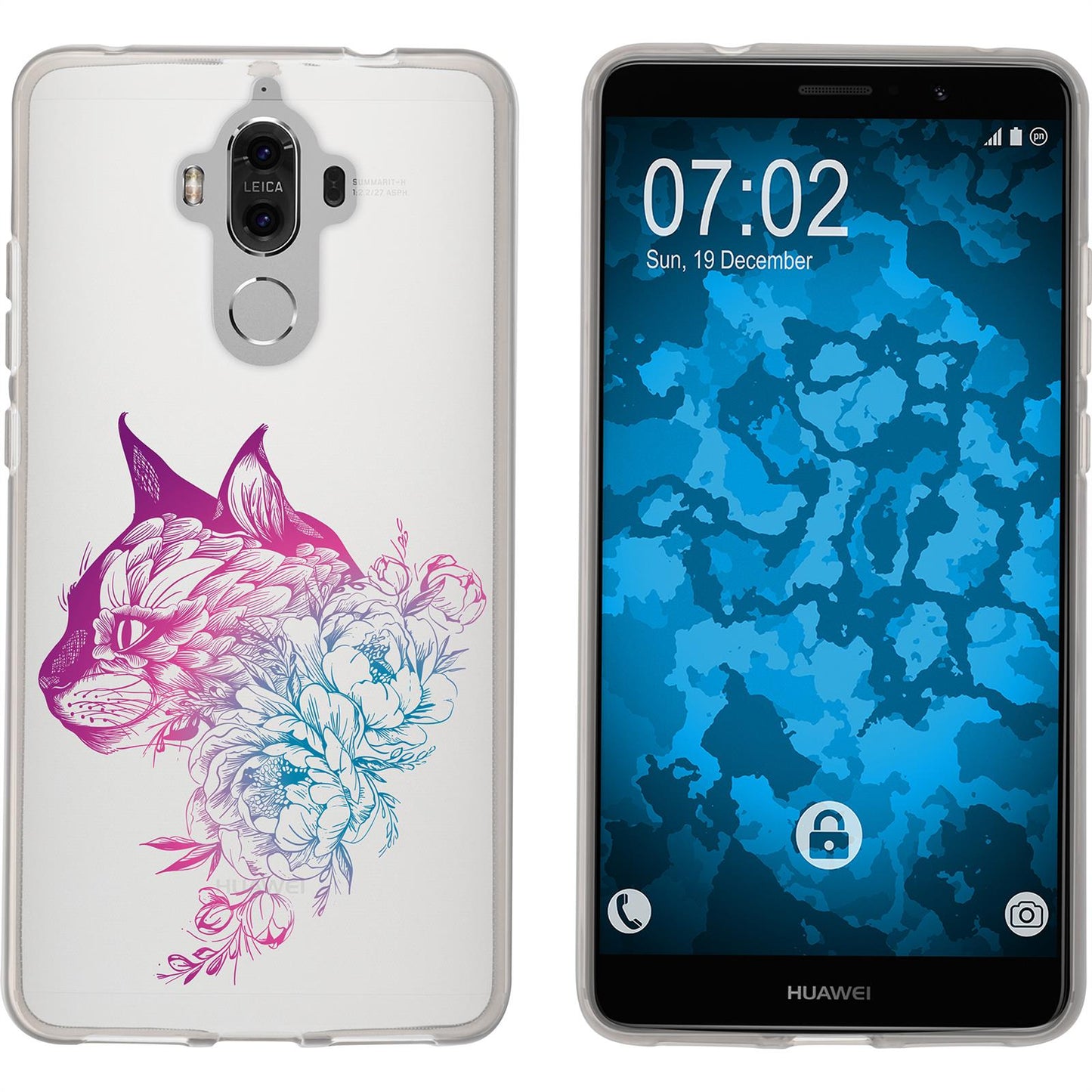 Mate 9 Silikon-Hülle Floral Katze M2-6 Case