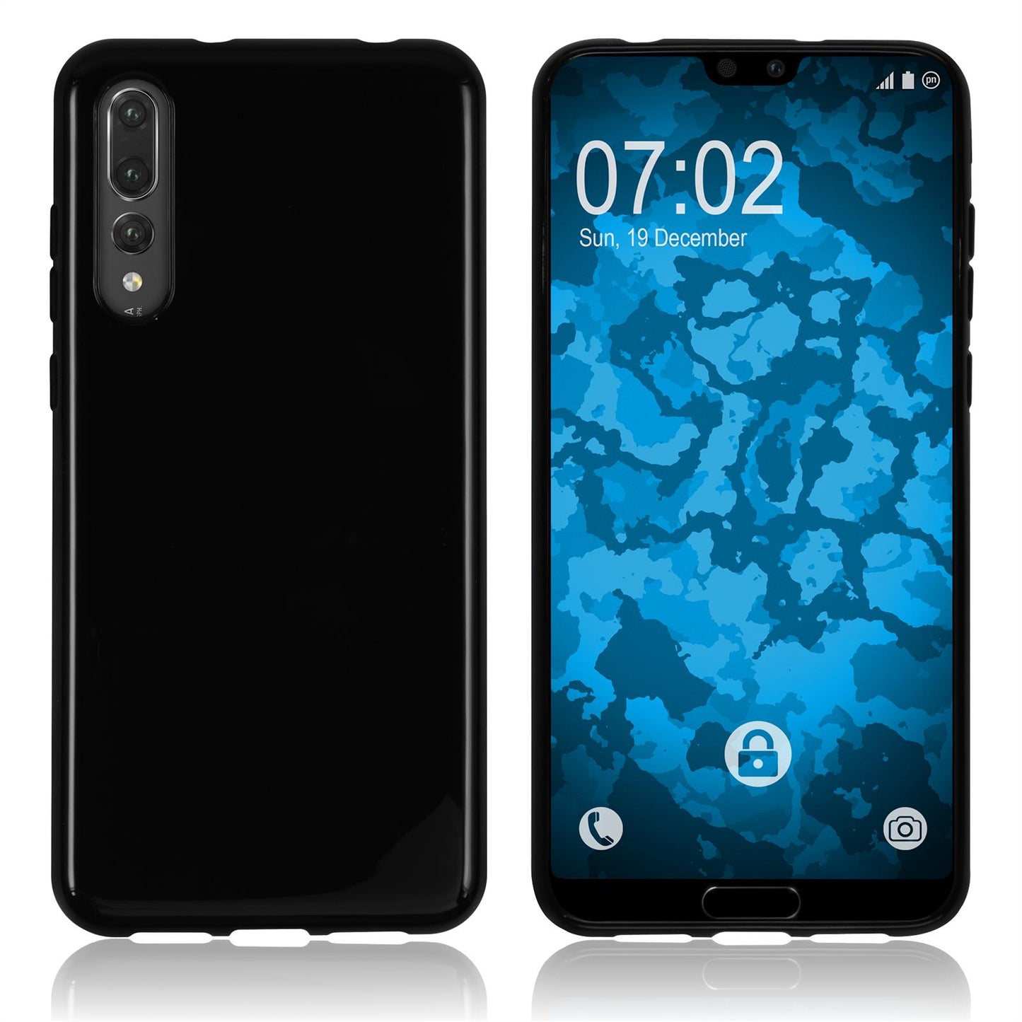 PhoneNatic Case kompatibel mit Huawei P20 Pro - schwarz Silikon Hülle transparent Cover