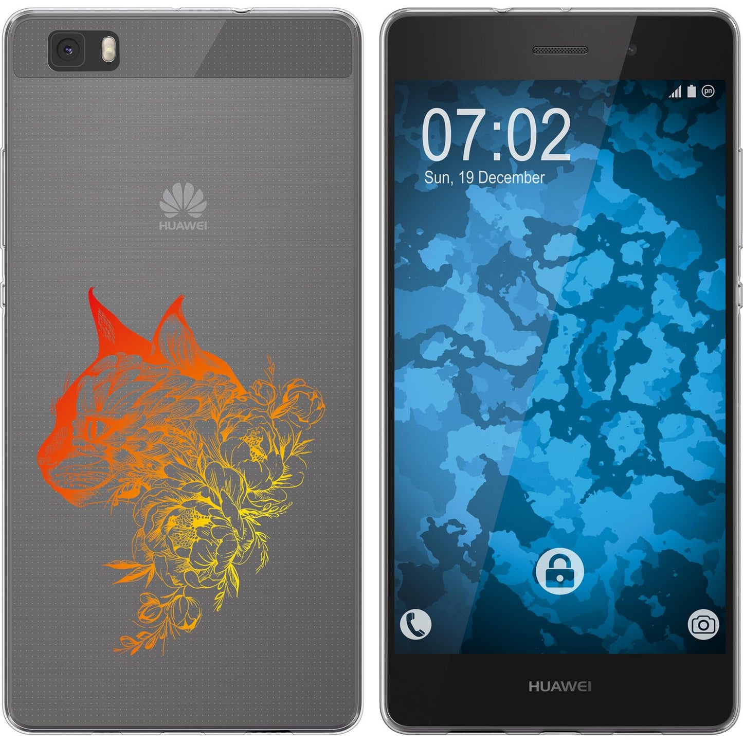 P8 Lite 2015 (1.Gen.) Silikon-Hülle Floral Katze M2-2 Case