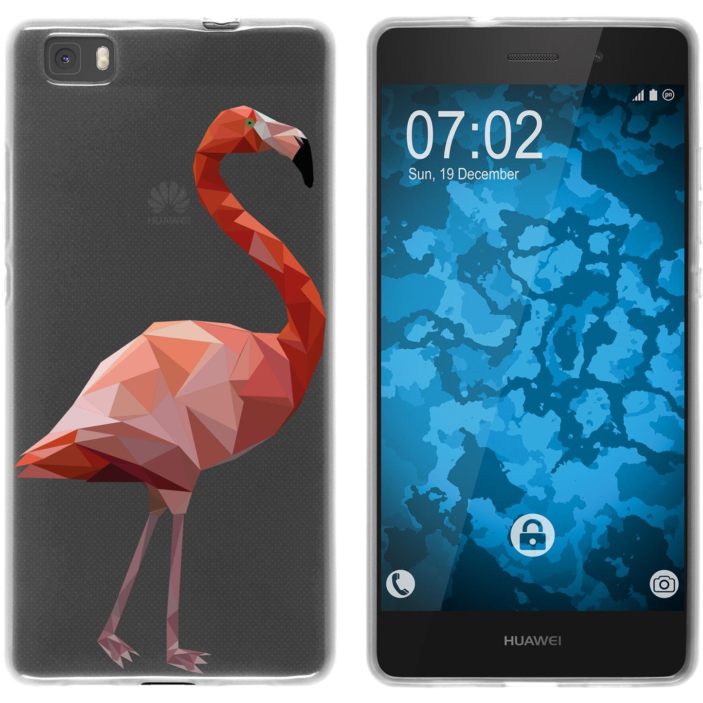 P8 Lite 2015 (1.Gen.) Silikon-Hülle Vektor Tiere Flamingo M2