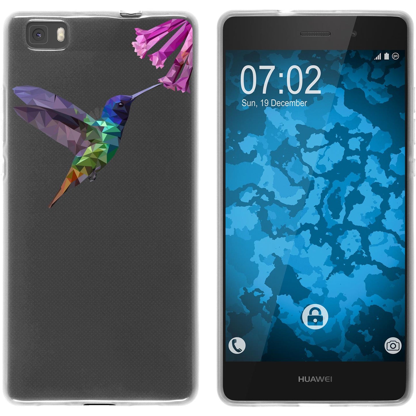P8 Lite 2015 (1.Gen.) Silikon-Hülle Vektor Tiere Kolibri M3