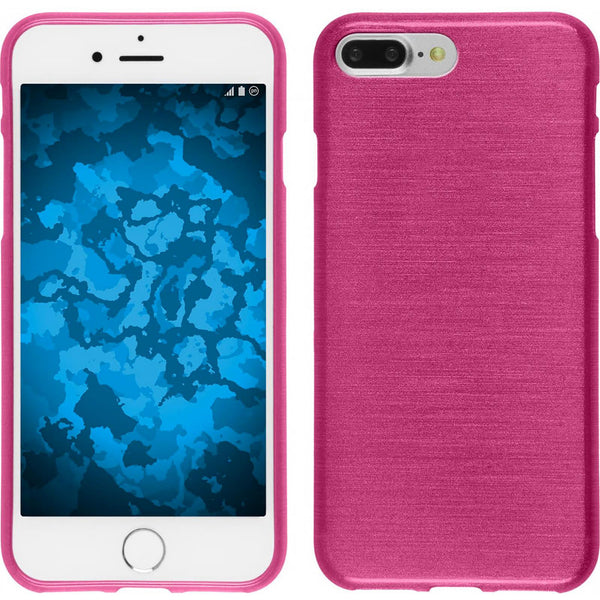 PhoneNatic Case kompatibel mit Apple iPhone 8 Plus - pink Silikon Hülle brushed + 2 Schutzfolien