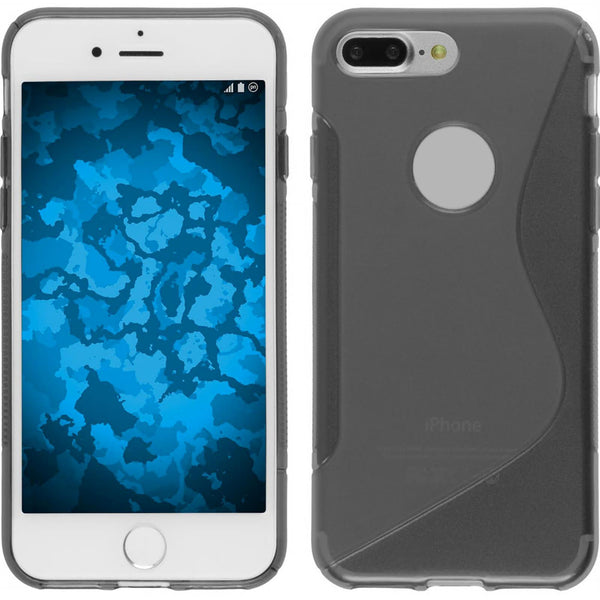 PhoneNatic Case kompatibel mit Apple iPhone 8 Plus - grau Silikon Hülle S-Style + 2 Schutzfolien