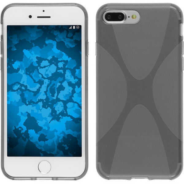 PhoneNatic Case kompatibel mit Apple iPhone 8 Plus - grau Silikon Hülle X-Style + 2 Schutzfolien