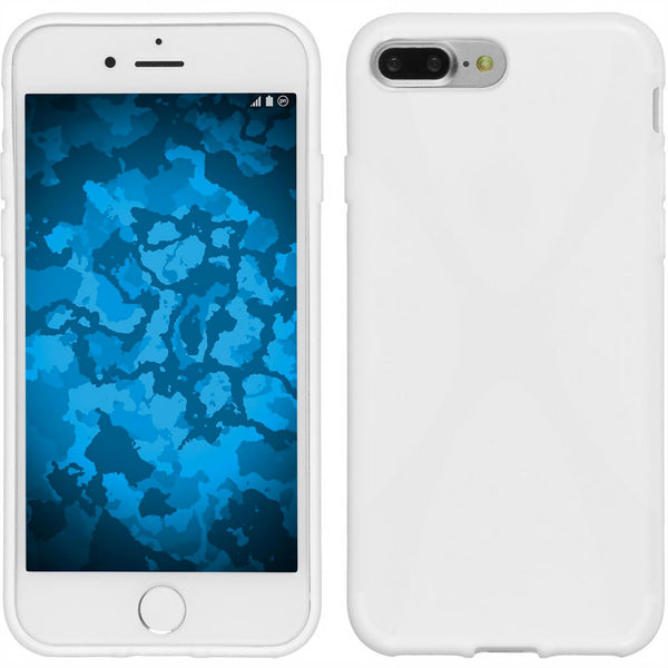 PhoneNatic Case kompatibel mit Apple iPhone 8 Plus - weiﬂ Silikon Hülle X-Style + 2 Schutzfolien