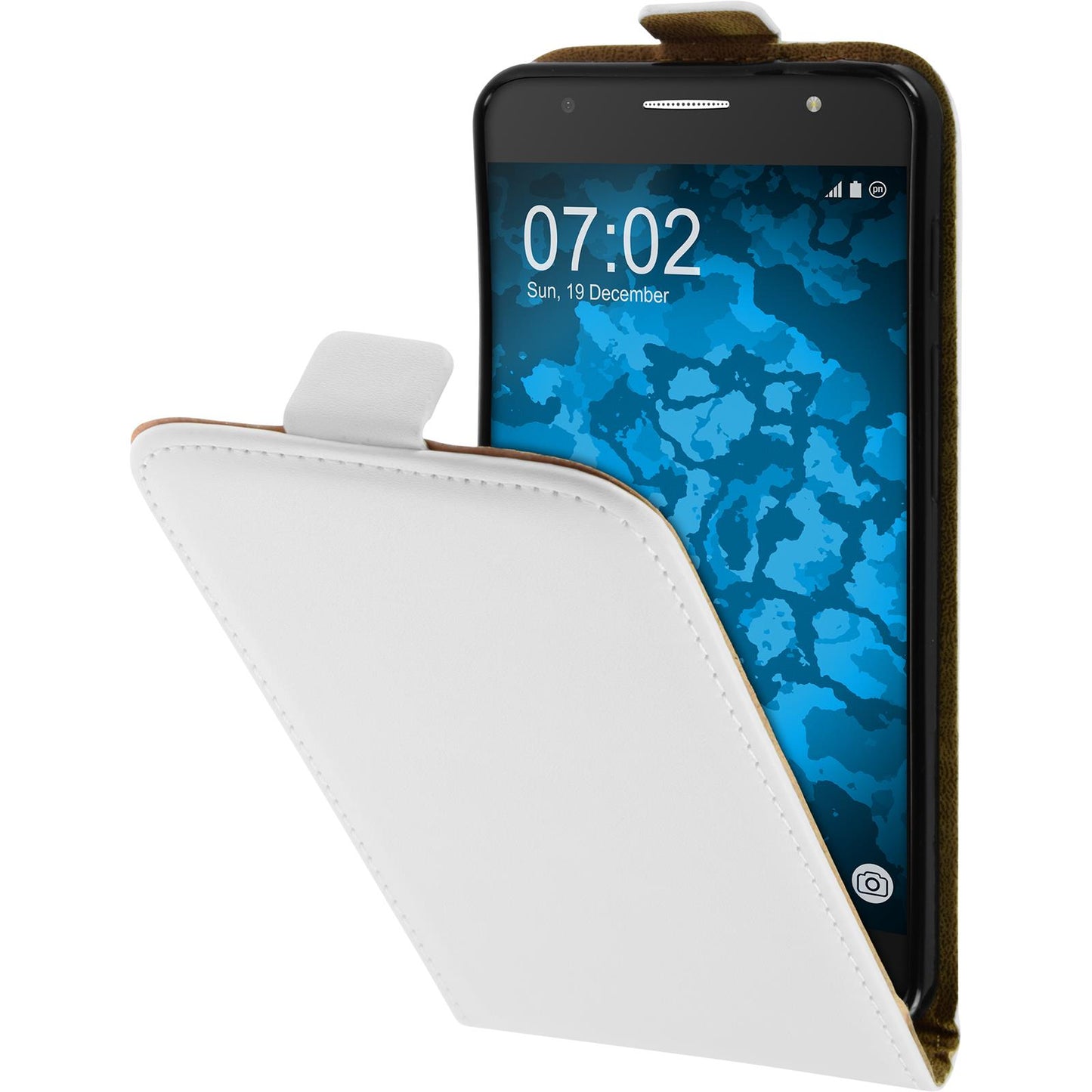 Kunst-Lederhülle für Alcatel POP 4 Flip-Case weifl + 2 Schutz