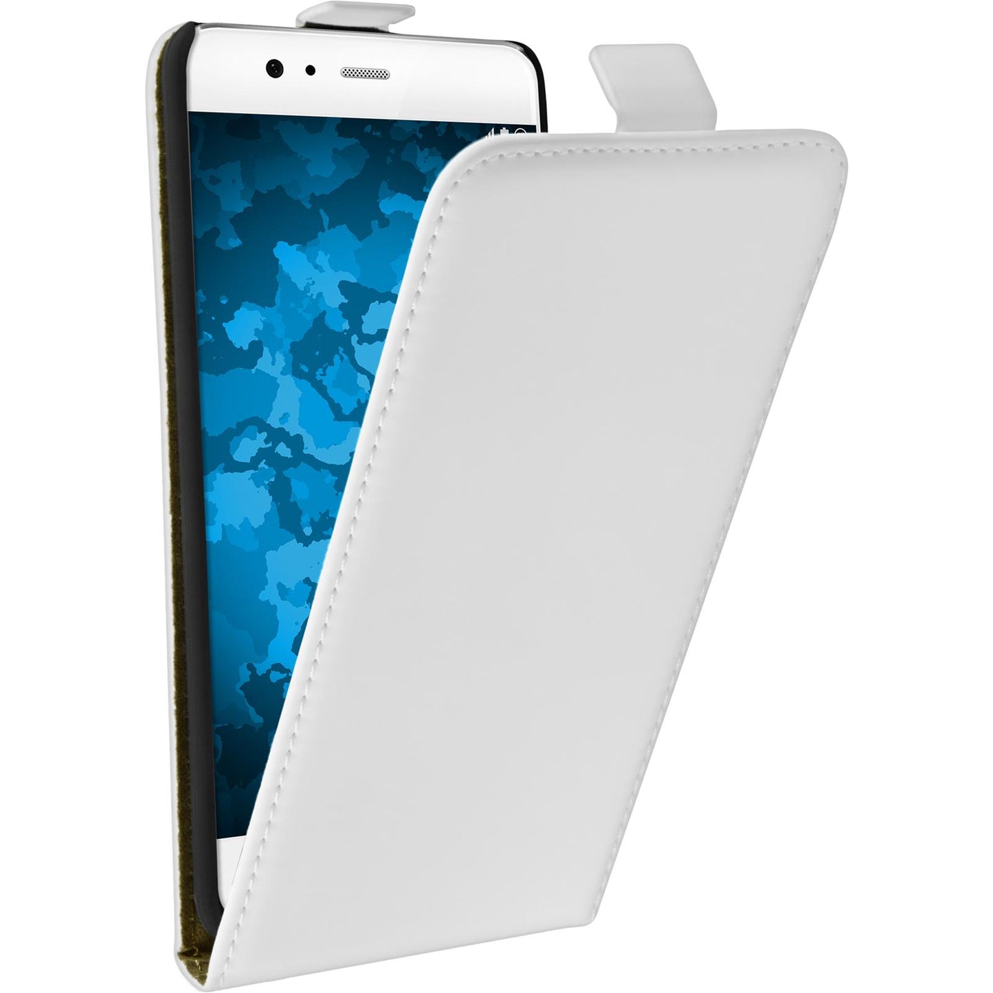 Kunst-Lederhülle für Huawei P10 Plus Flip-Case weifl + 2 Schu