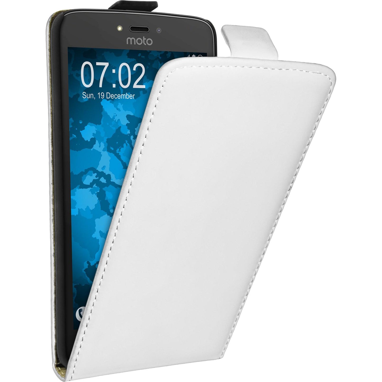 Kunst-Lederhülle für Lenovo Moto C Flip-Case weifl + 2 Schutz