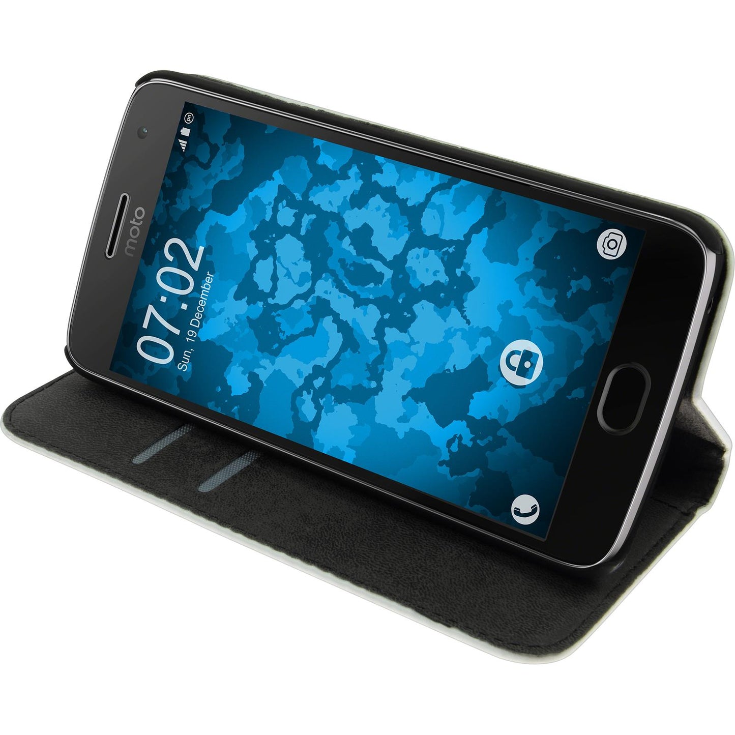 Kunst-Lederhülle für Lenovo Moto G5 Book-Case weifl + 2 Schut