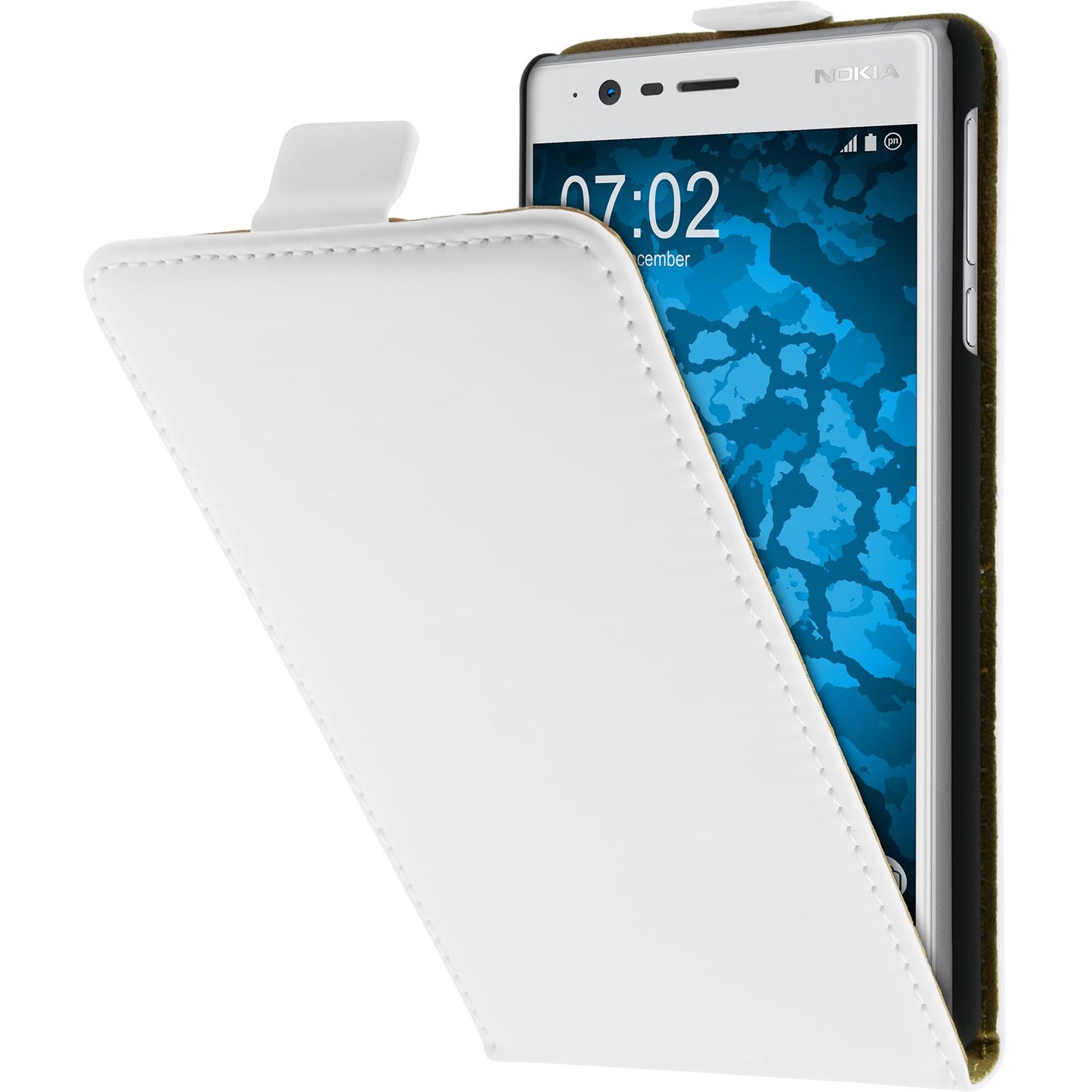Kunst-Lederhülle für Nokia 3 Flip-Case weifl + 2 Schutzfolien