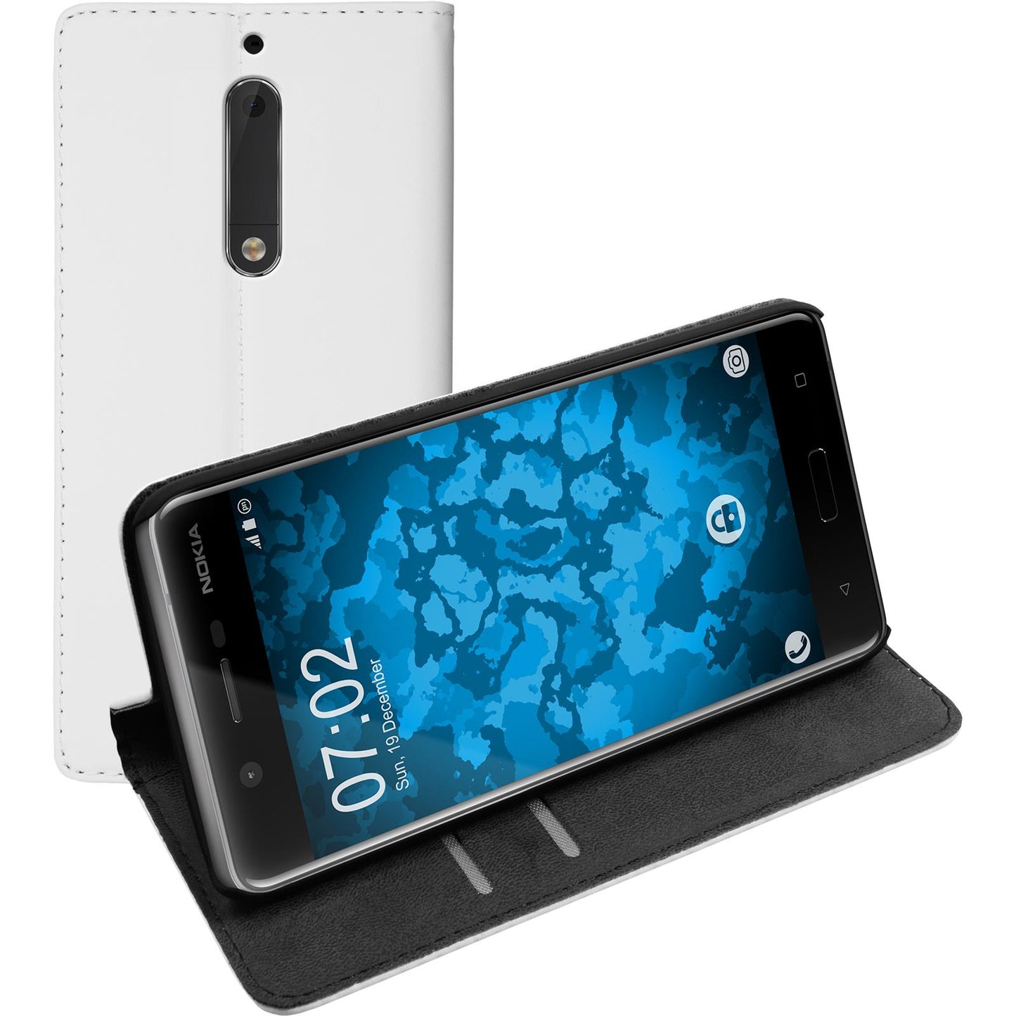 Kunst-Lederhülle für Nokia 5 Book-Case weifl + 2 Schutzfolien