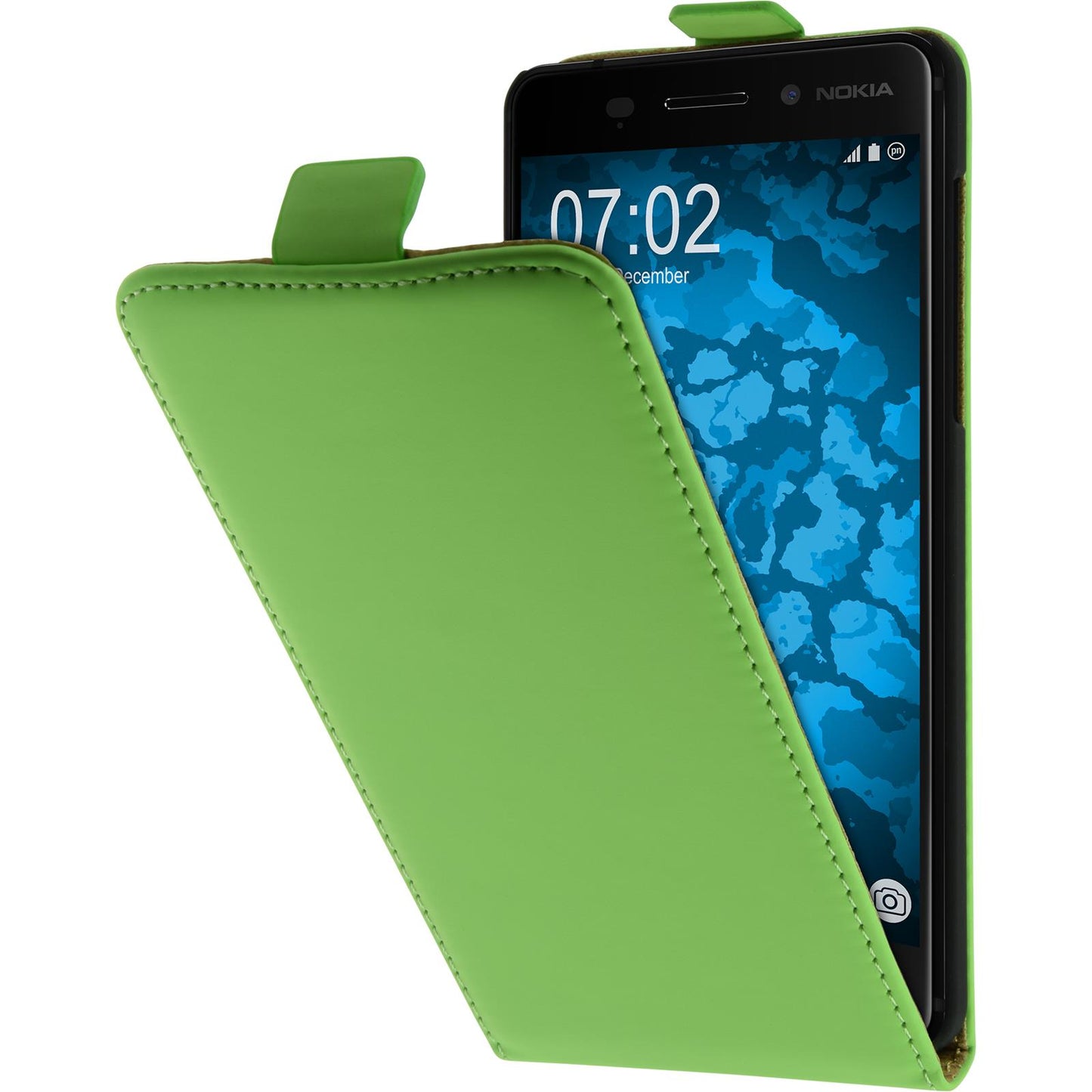Kunst-Lederhülle für Nokia 6 Flip-Case grün + 2 Schutzfolie