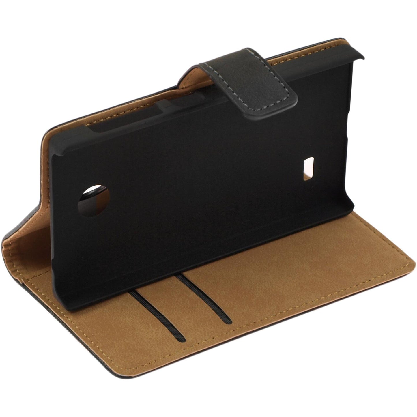 Kunst-Lederhülle für Nokia X / X+ Wallet schwarz + 2 Schutz