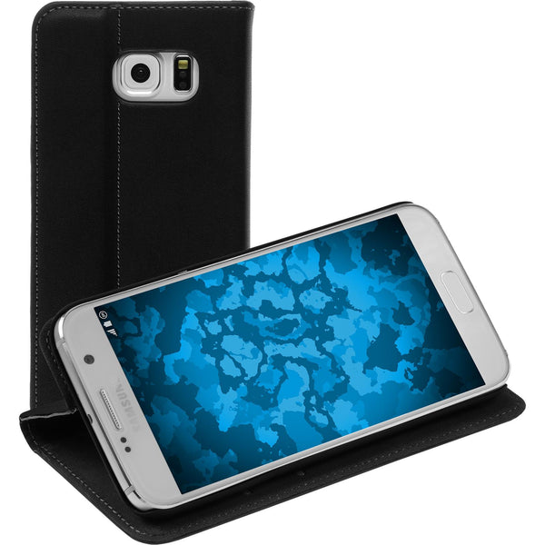 Kunst-Lederhülle für Samsung Galaxy S7 Book-Case schwarz + 2