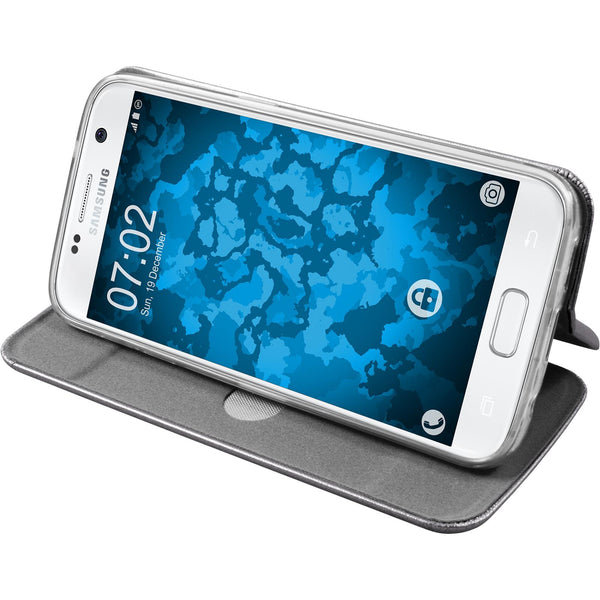 Kunst-Lederhülle für Samsung Galaxy S7 Etui grau + 2 Schutzf