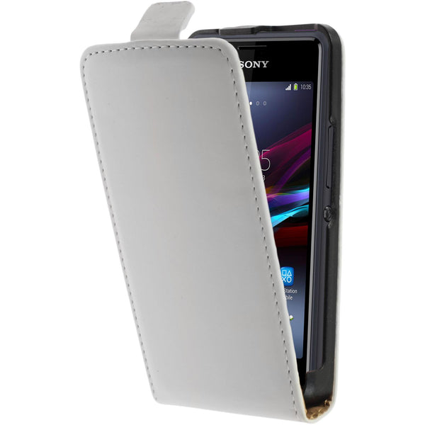 Kunst-Lederhülle für Sony Xperia E1 Flip-Case weiß + 2 Schut