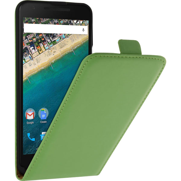 Kunst-Lederhülle für Google Nexus 5X Flip-Case grün + 2 Schu