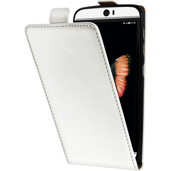 Kunst-Lederhülle für HTC Butterfly 3 Flip-Case weiﬂ Cover