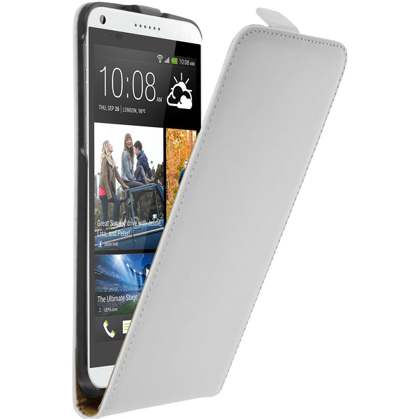 Kunst-Lederhülle für HTC Desire 816 Flip-Case weiﬂ + 2 Schut