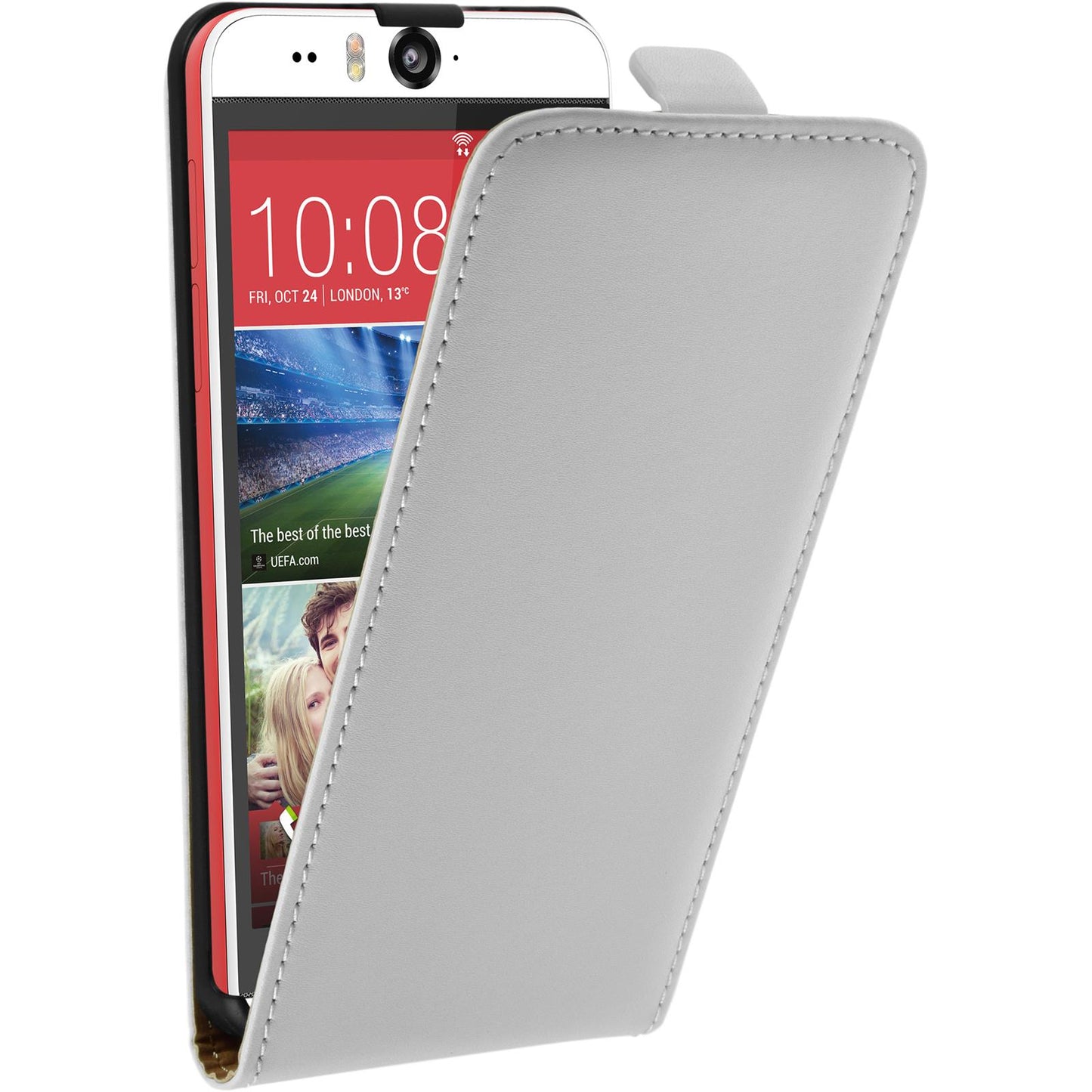 Kunst-Lederhülle für HTC Desire Eye Flip-Case weifl + 2 Schut