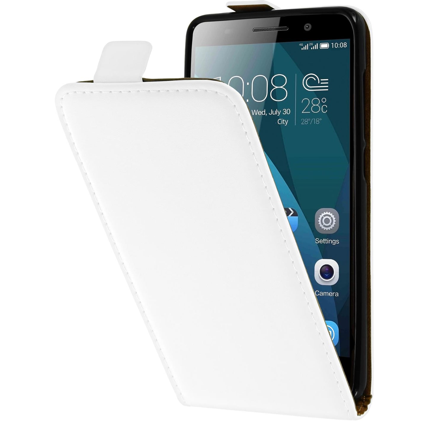 Kunst-Lederhülle für Huawei Honor 4x Flip-Case weifl + 2 Schu