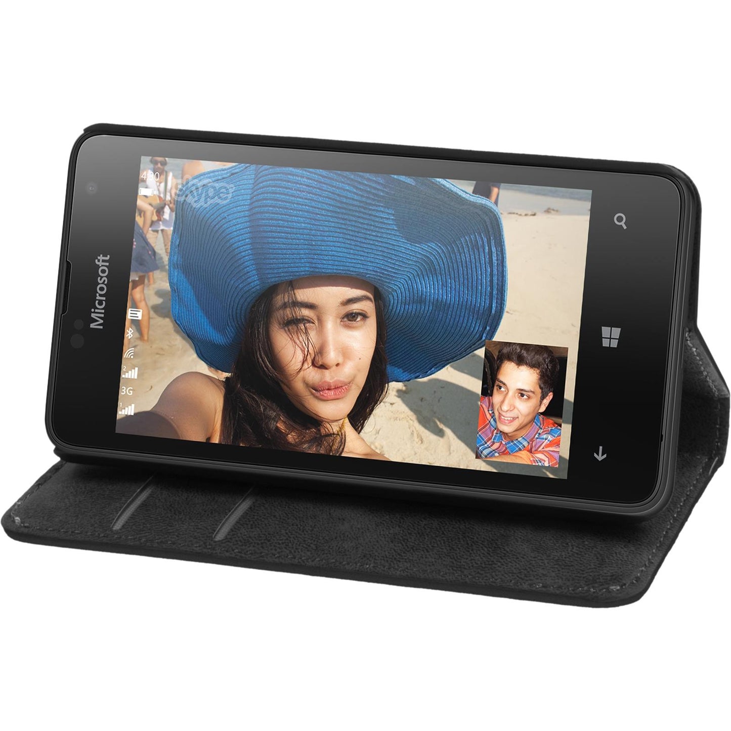 Kunst-Lederhülle für Microsoft Lumia 430 Dual Book-Case schw