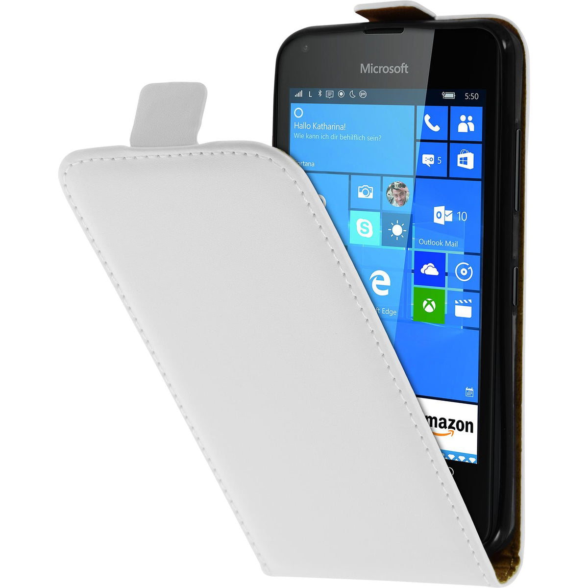 Kunst-Lederhülle für Microsoft Lumia 550 Flip-Case weifl + 2