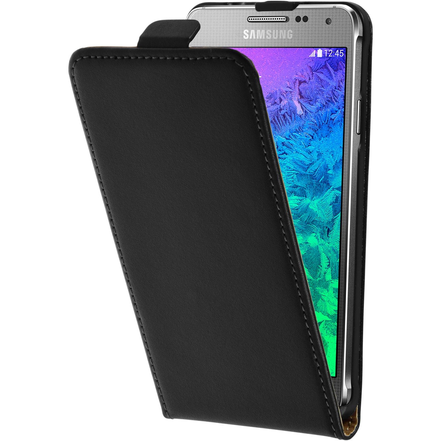 Kunst-Lederhülle für Samsung Galaxy Alpha Flip-Case schwarz