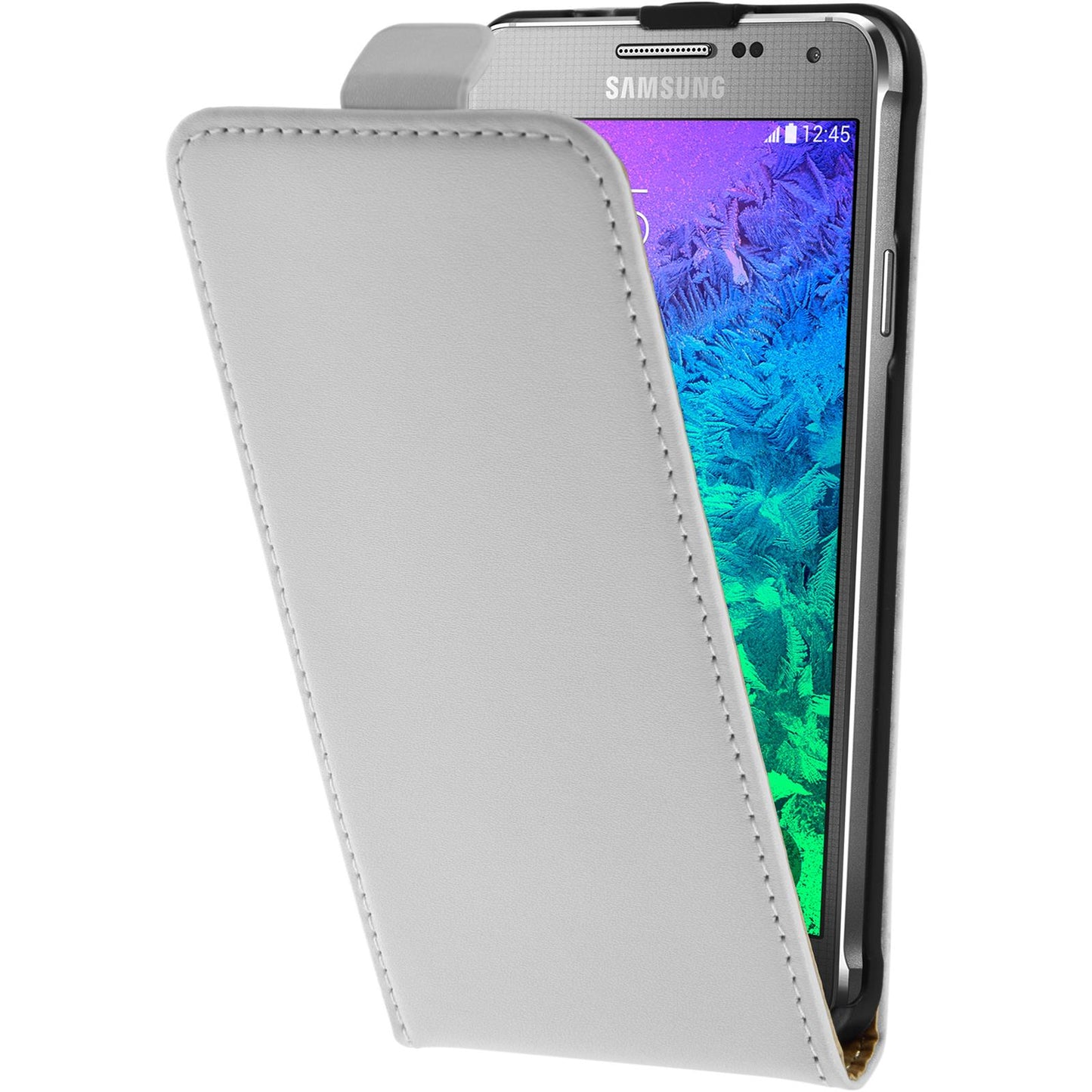 Kunst-Lederhülle für Samsung Galaxy Alpha Flip-Case weifl + 2