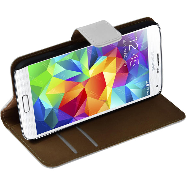 Kunst-Lederhülle für Samsung Galaxy S5 mini Wallet weiﬂ + 2