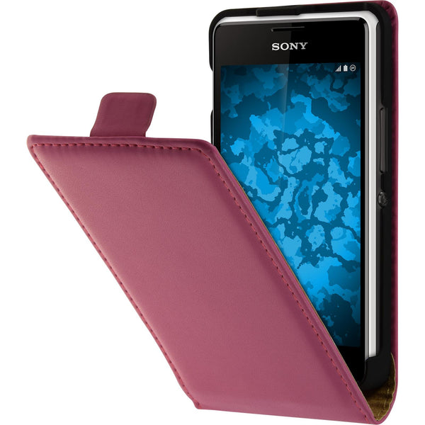 Kunst-Lederhülle für Sony Xperia E1 Flip-Case pink + 2 Schut