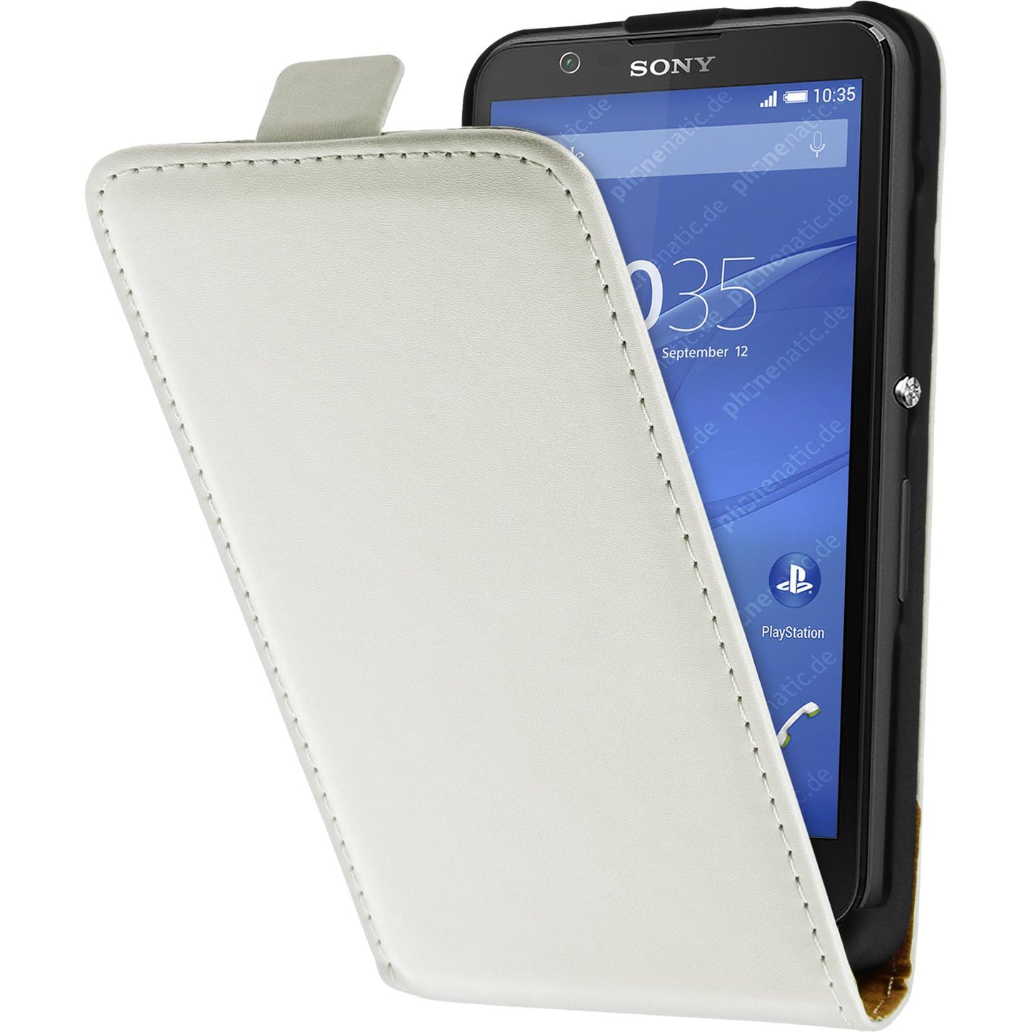 Kunst-Lederhülle für Sony Xperia E4 Flip-Case weifl + 2 Schut