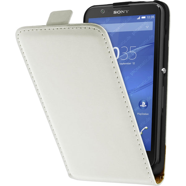 Kunst-Lederhülle für Sony Xperia E4 Flip-Case weiﬂ + 2 Schut