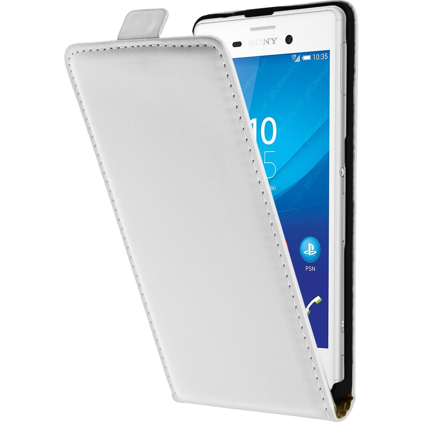 Kunst-Lederhülle für Sony Xperia M4 Aqua Flip-Case weifl + 2