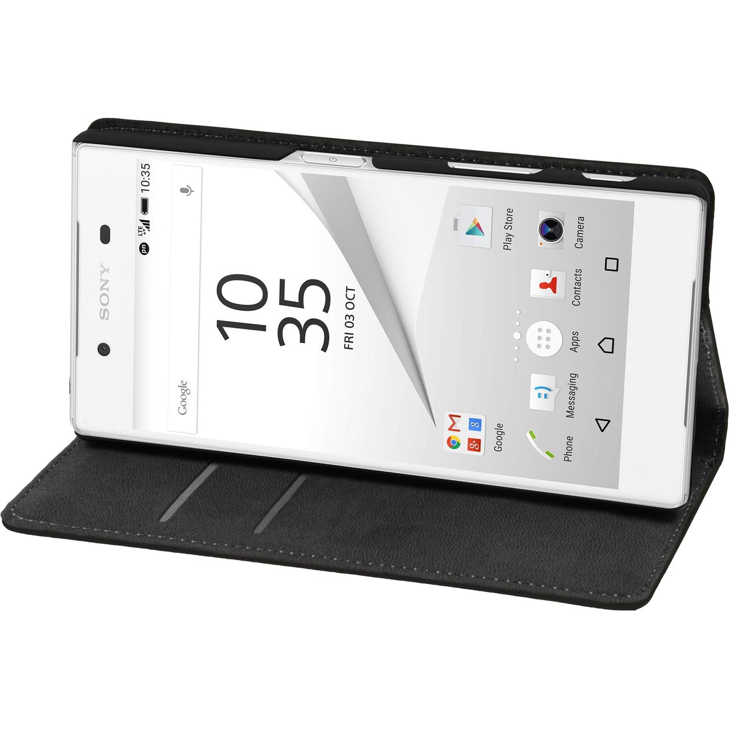 Kunst-Lederhülle für Sony Xperia Z5 Book-Case schwarz + 2 Sc