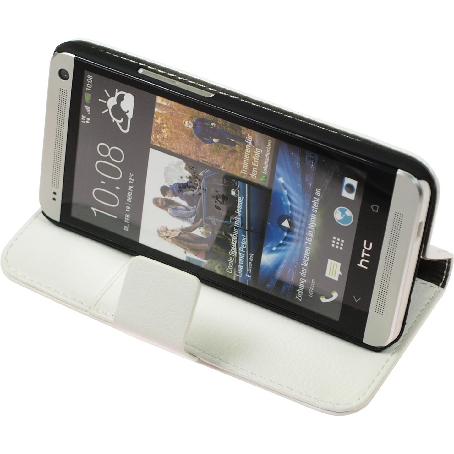Kunst-Lederhülle für HTC One weiß + 2 Schutzfolien